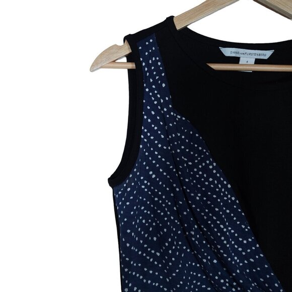 Diane von Furstenberg DVF Womens Dress 4 Black Blue Polka Dot Sleeveless Mini - Picture 3 of 15